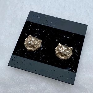 Handmade sterling silver cat earrings with backings